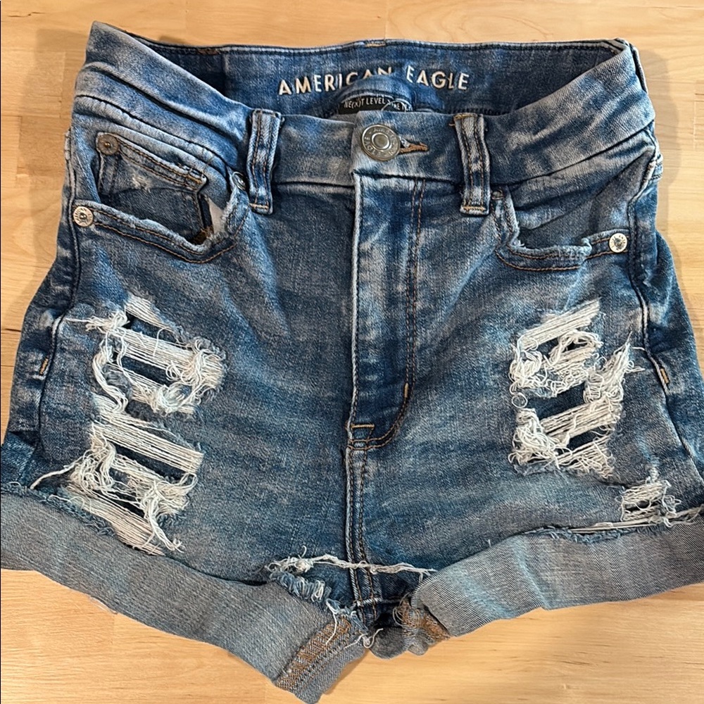 American Eagle Outfitters Blue Distressed Jean Shorts
